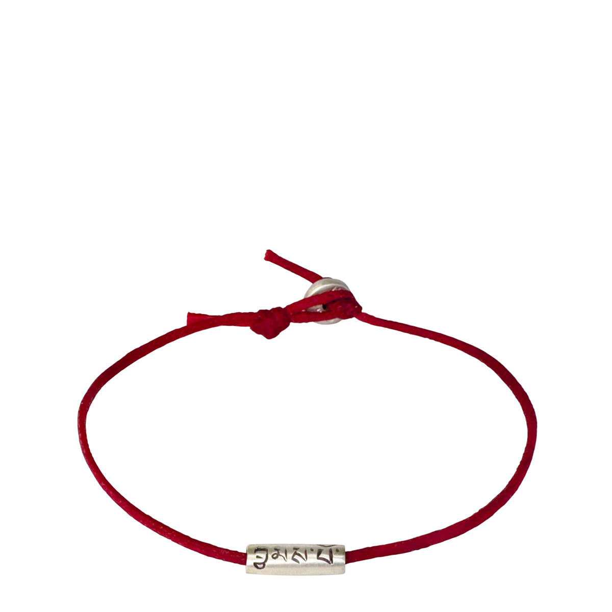 Sterling Silver Tibetan Love Tube Bead Bracelet on Red Cord