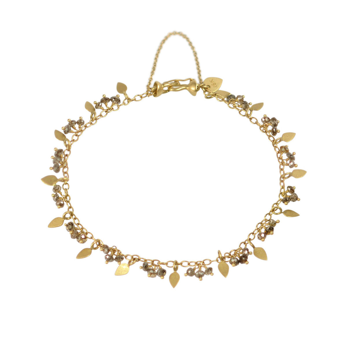 18K Gold Tiny Petal and Brown Diamond Bracelet