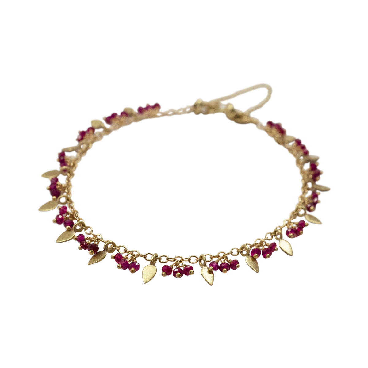 18K Gold Tiny Petal and Ruby Bracelet