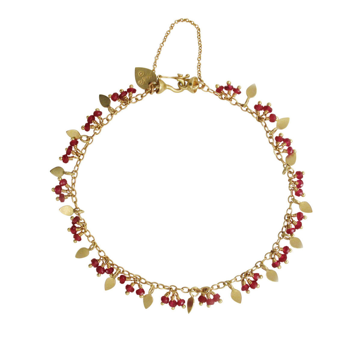 18K Gold Tiny Petal and Ruby Bracelet