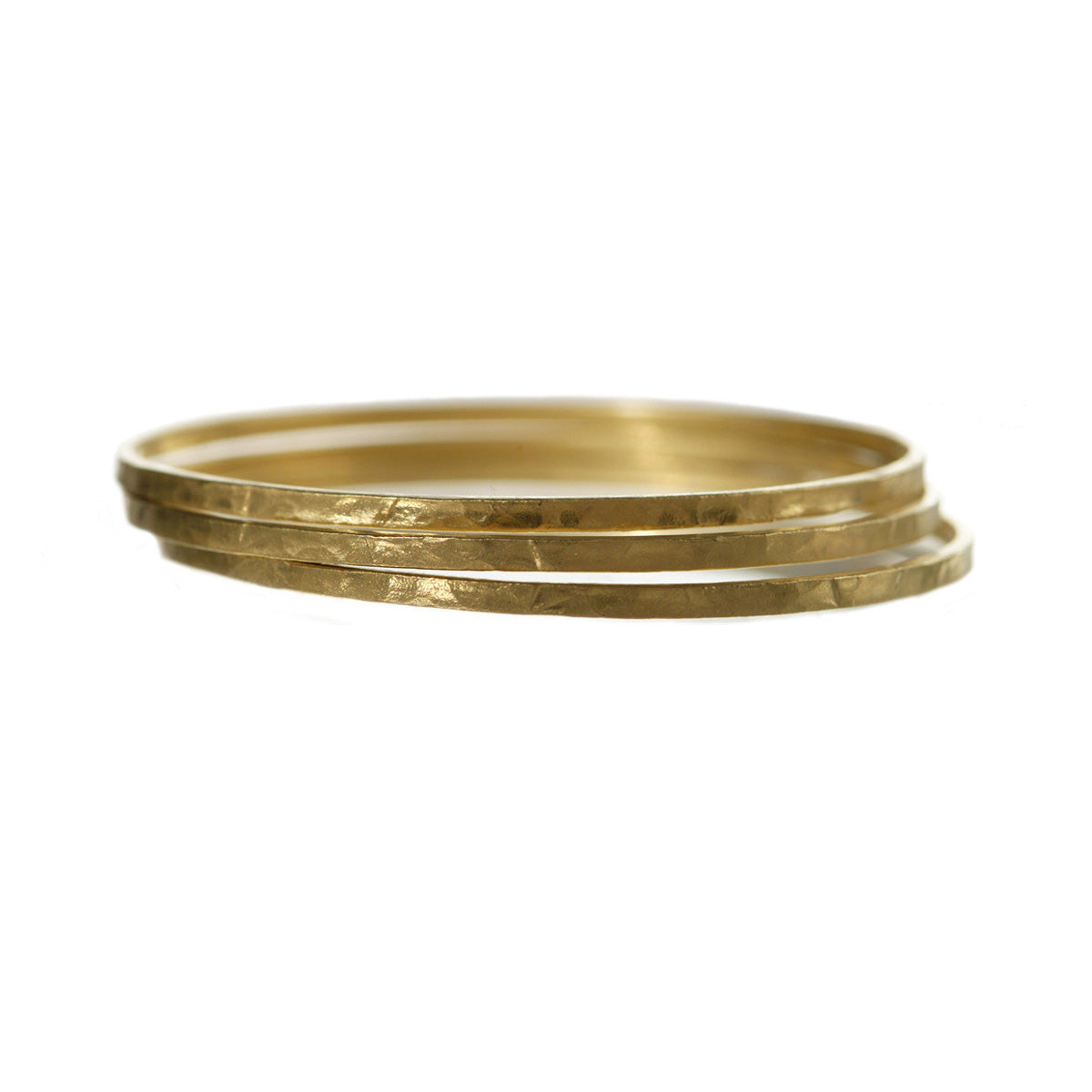 18K Gold Set of Three Hammered Bangles