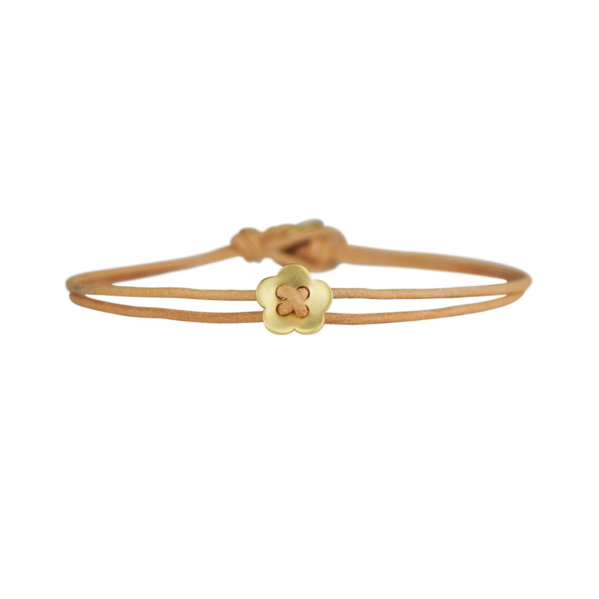 18K Gold Small Single Flower Bracelet on Natural Cord