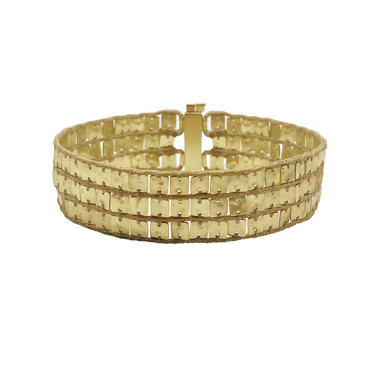 18K Gold Three Row Tiny Sequin Squares on Cord