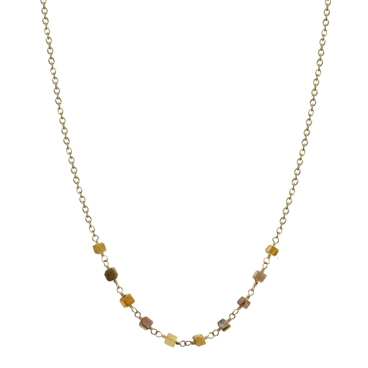18K Gold Natural Square Opaque Diamond Bead Necklace