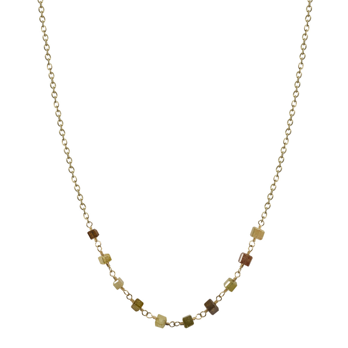 18K Gold Natural Square Opaque Diamond Bead Necklace