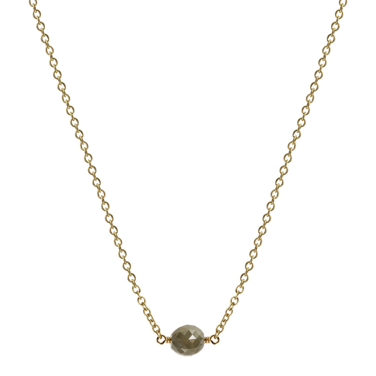 18K Gold Large Natural Opaque Grey Diamond Bead on Chain