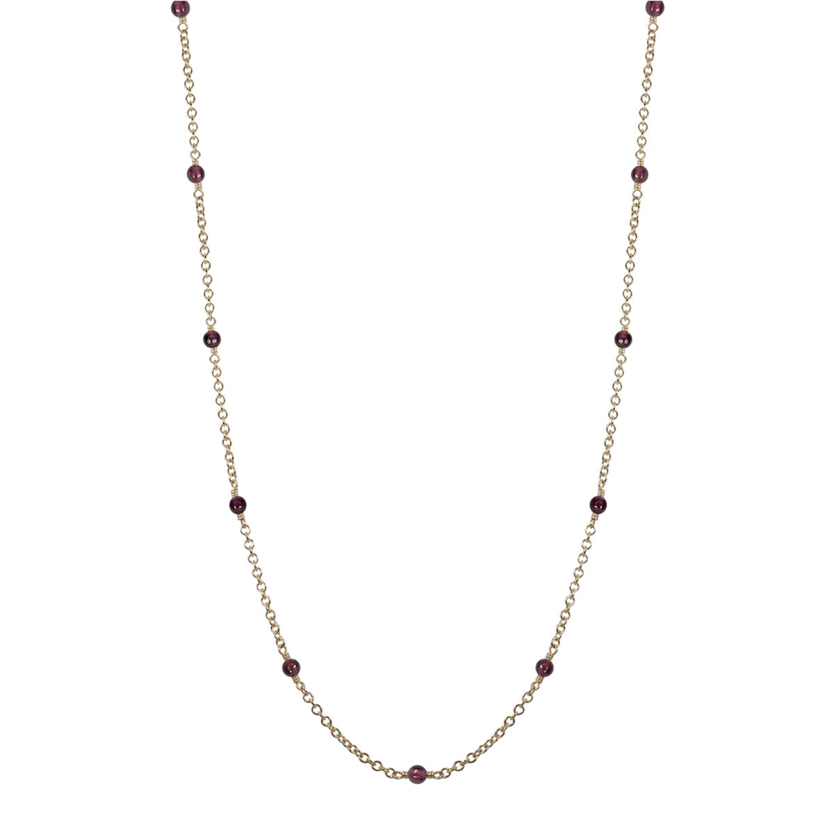 10K Gold Simple Beaded Chain with Garnet 18 inch