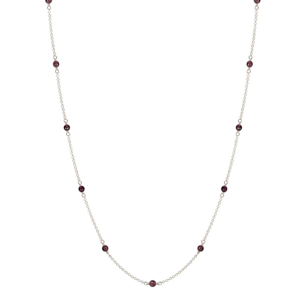 Sterling Silver Simple Beaded Chain with Garnet