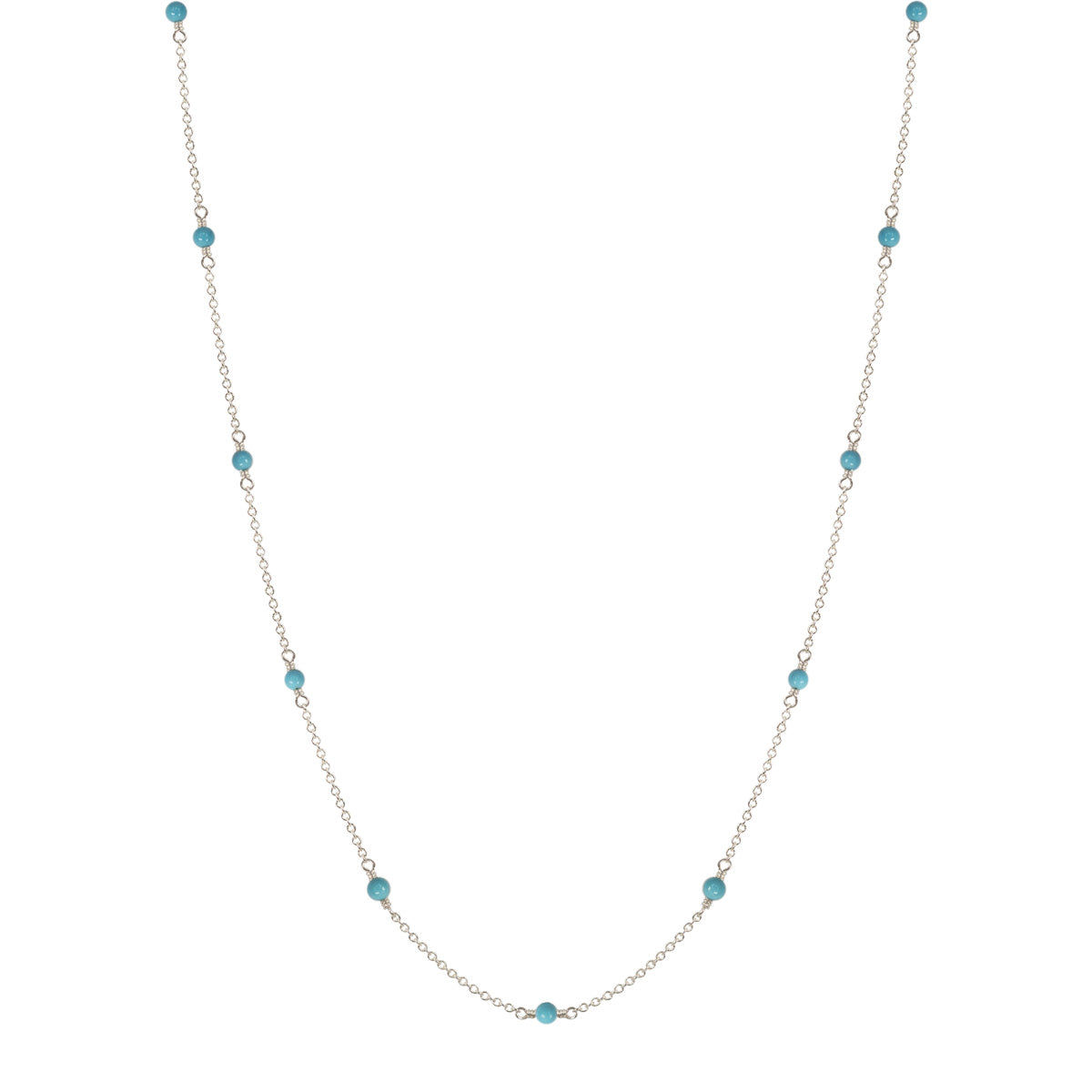 Sterling Silver Simple Beaded Chain with Turquoise