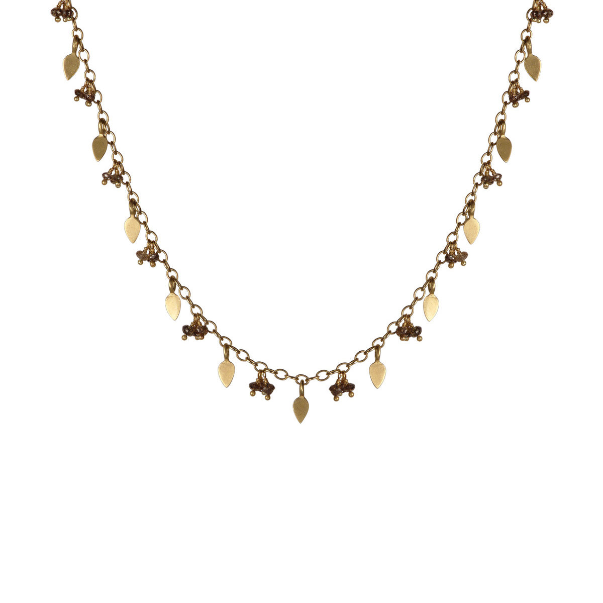 18K Gold Tiny Petal & Bead Chain with Brown Diamonds