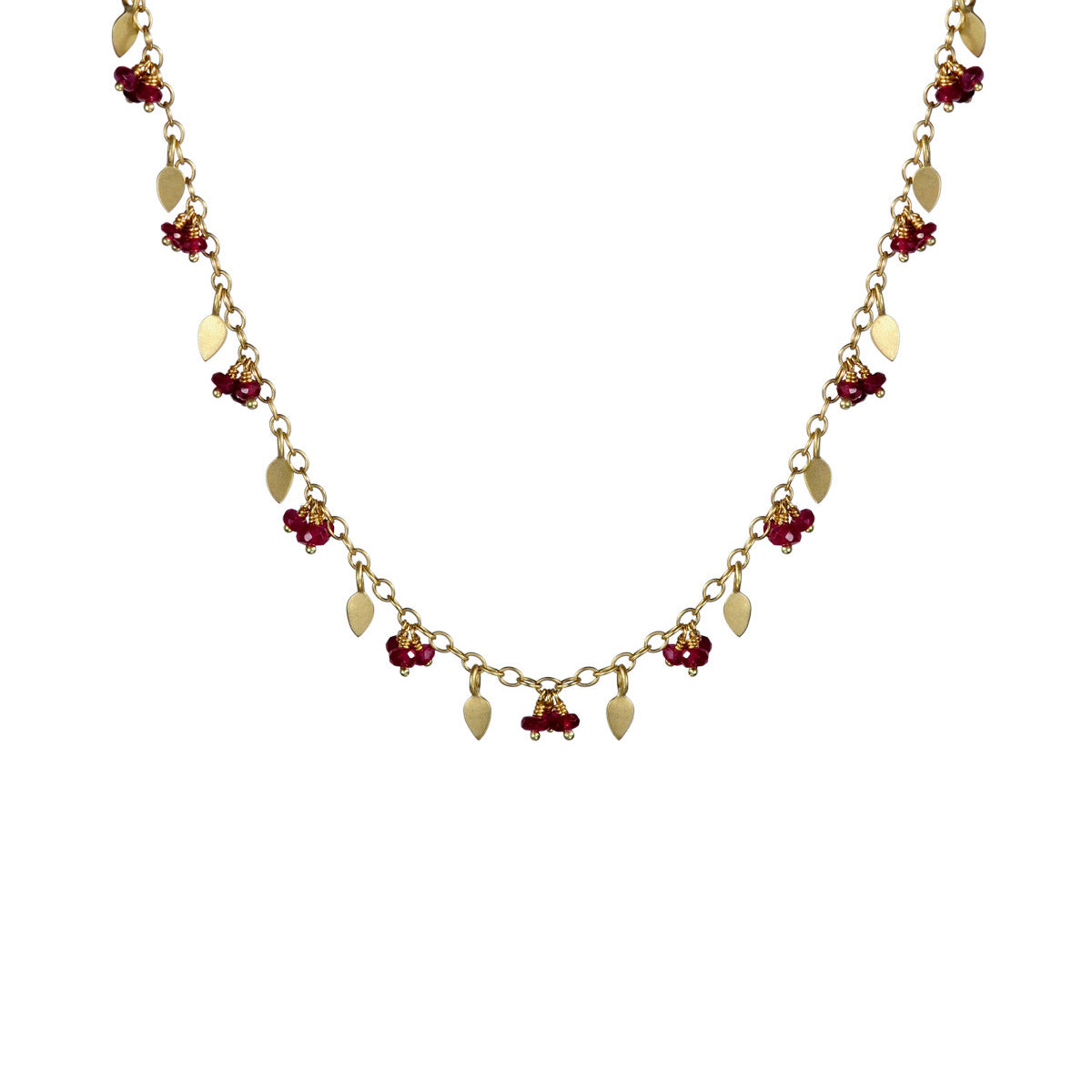 18K Gold Tiny Petal Chain with Rubies