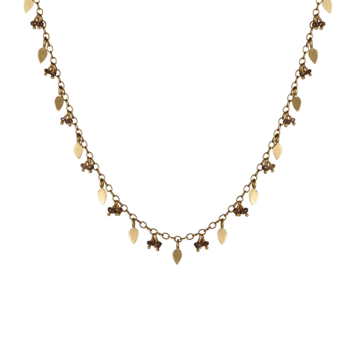 18K Gold Tiny Petal & Bead Chain with Brown Diamonds