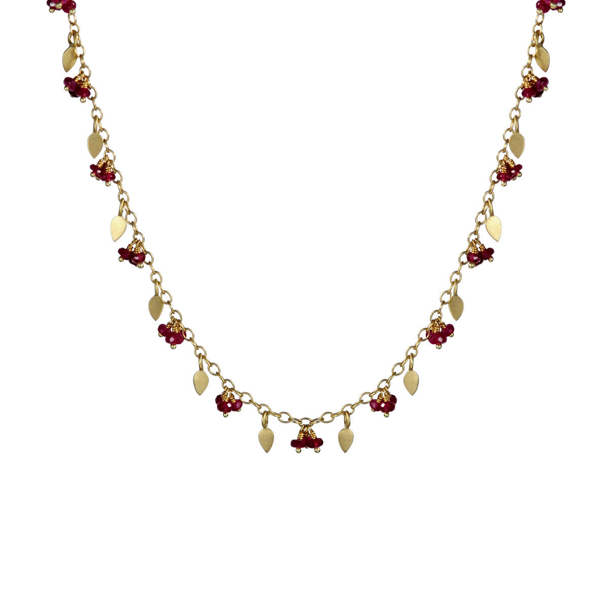 18K Gold Tiny Petal Chain with Rubies