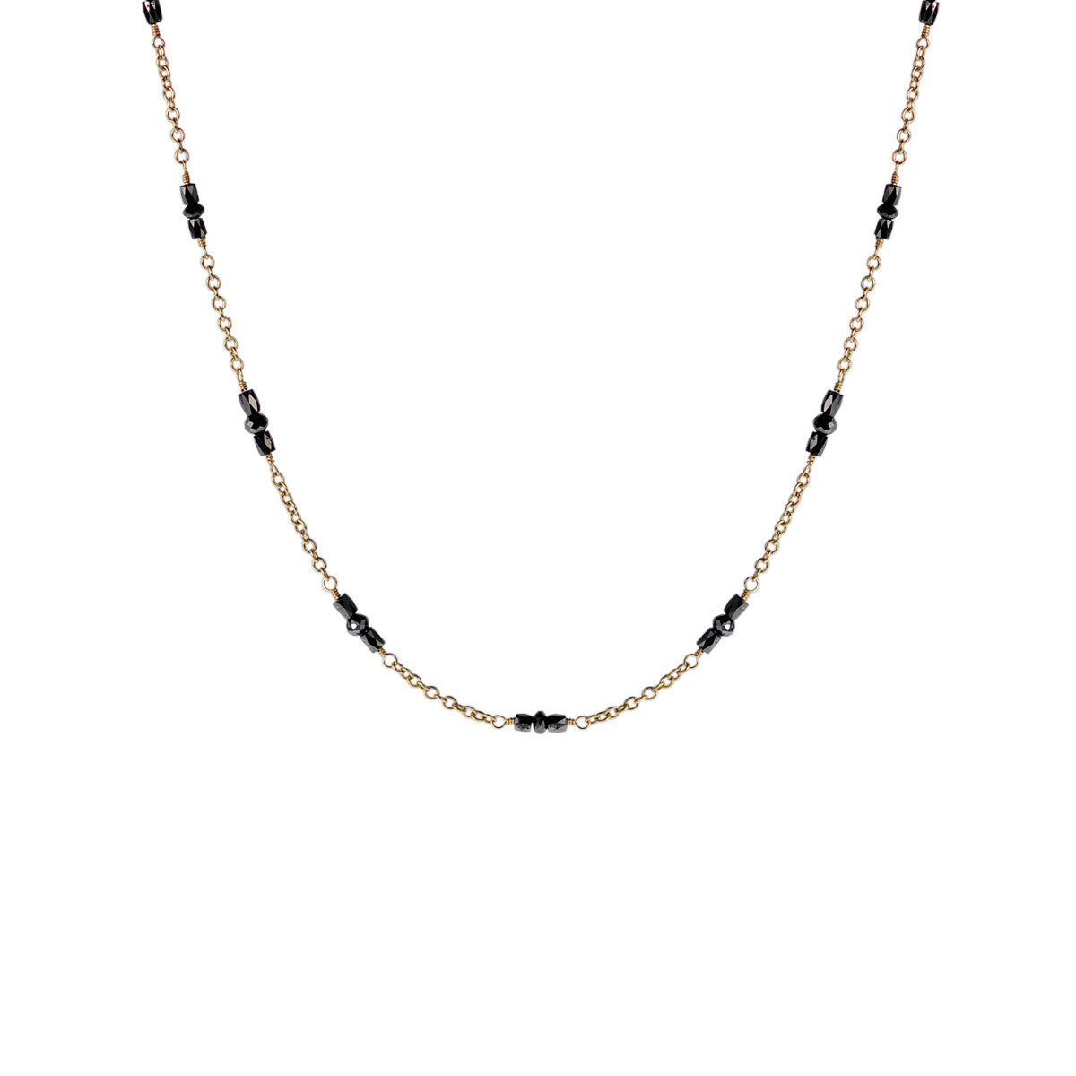 18K Gold Black Diamond Station Chain