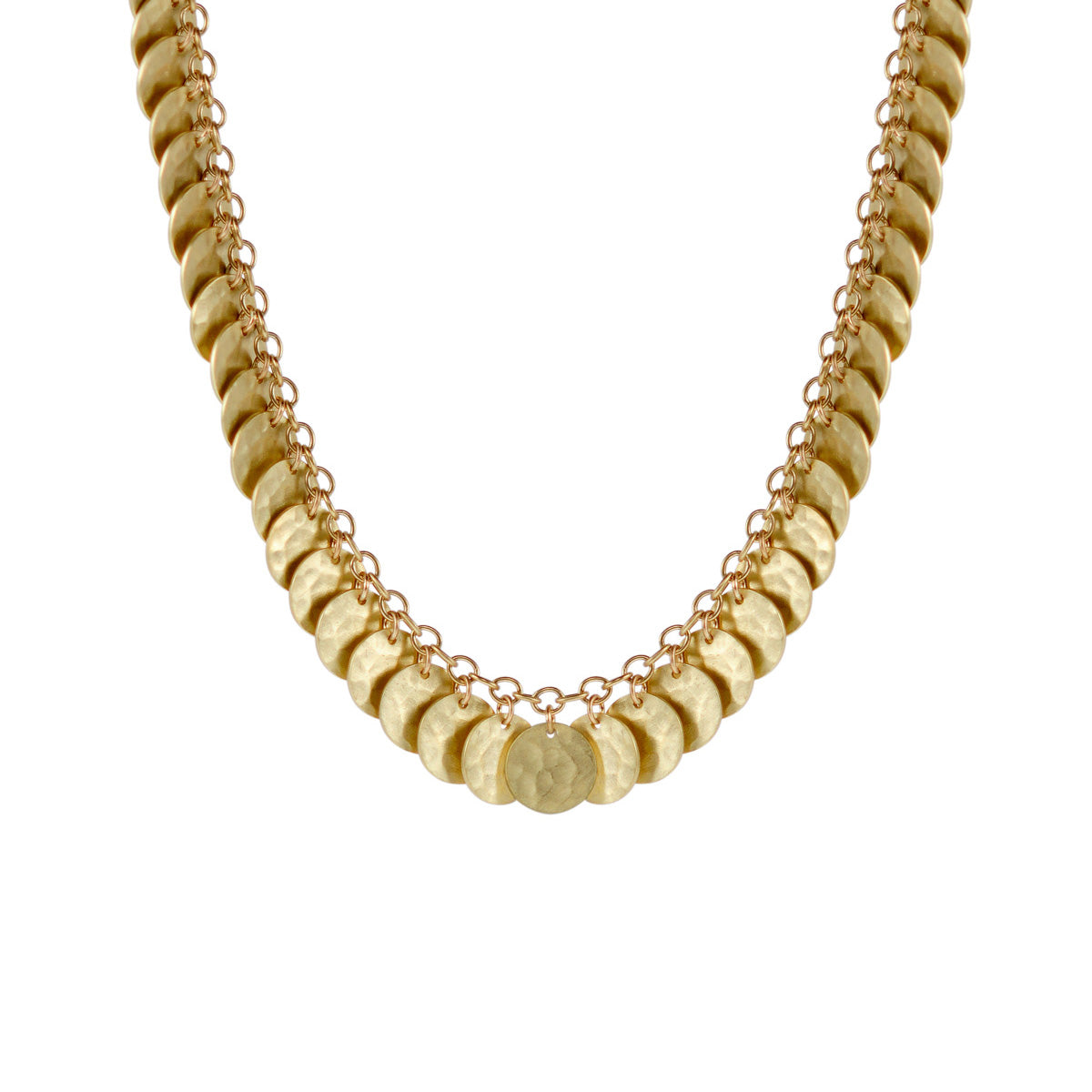 18K Gold Full Hammered Disc Necklace