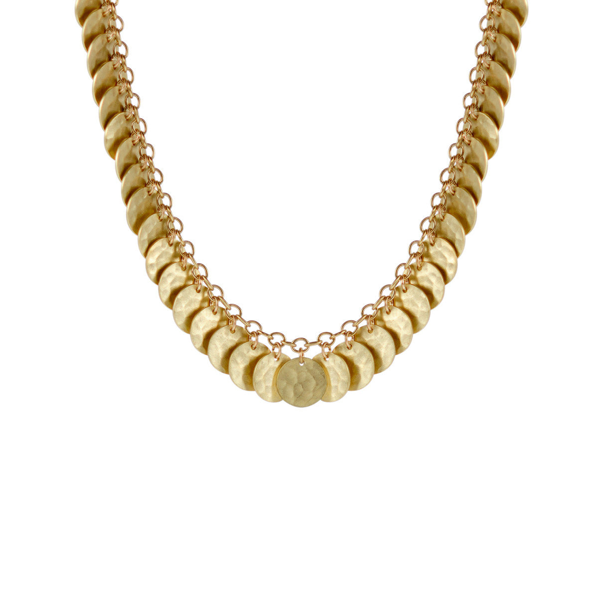 18K Gold Full Hammered Disc Necklace