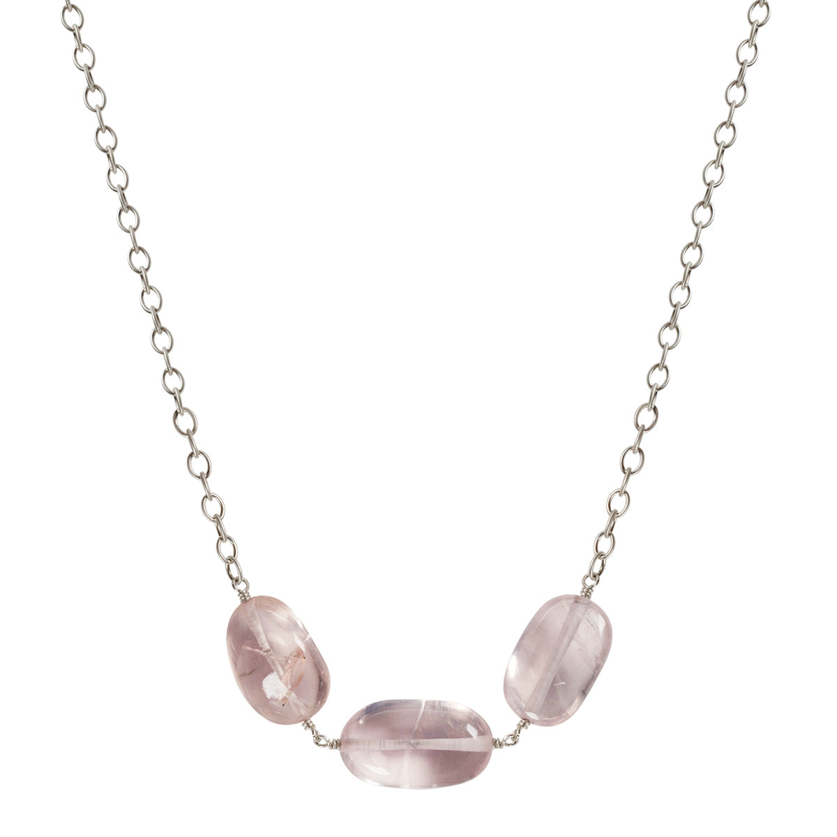 Sterling Silver Rose Quartz Bead Necklace on Chain