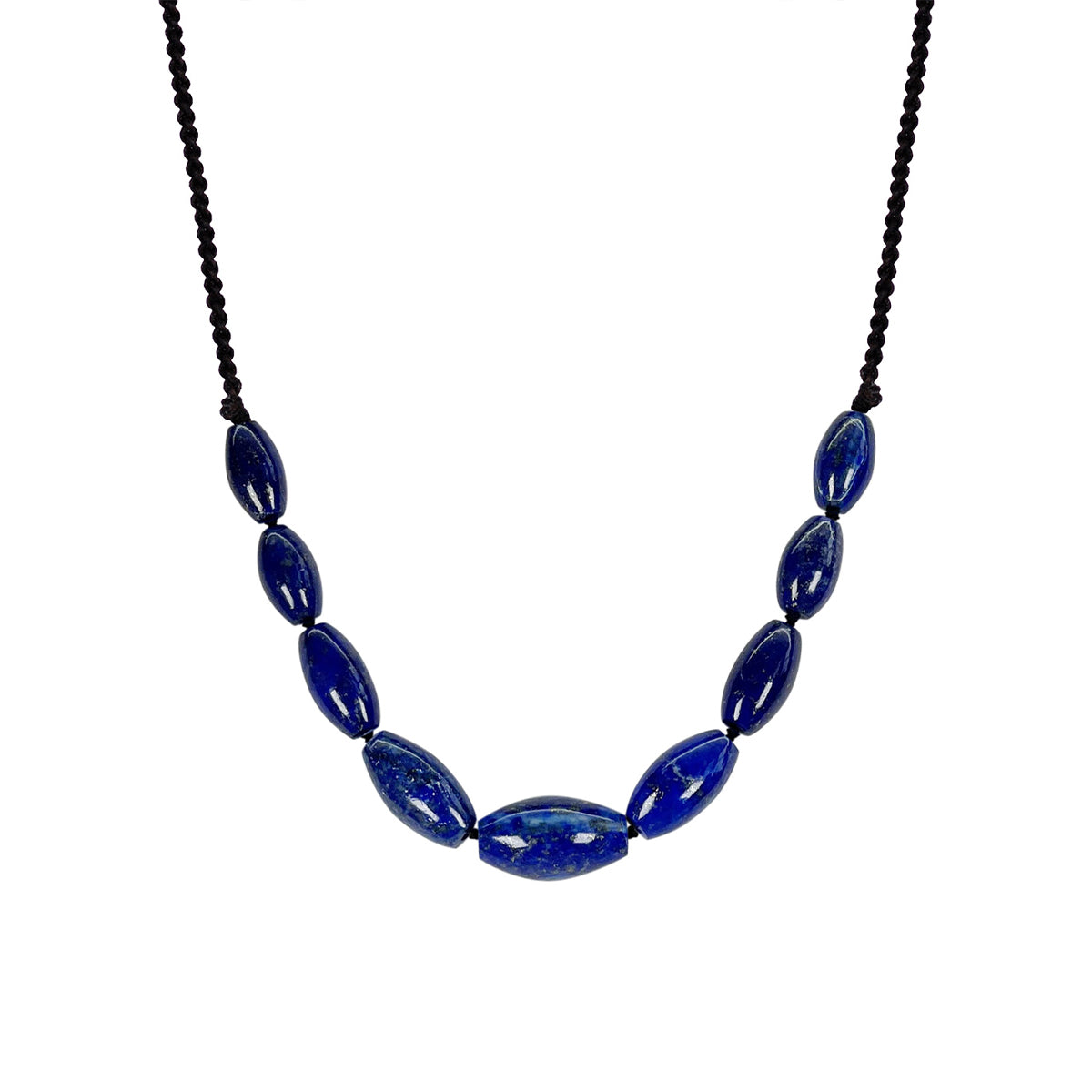Nine Graduated Oval Lapis Beads with 10K Gold Button