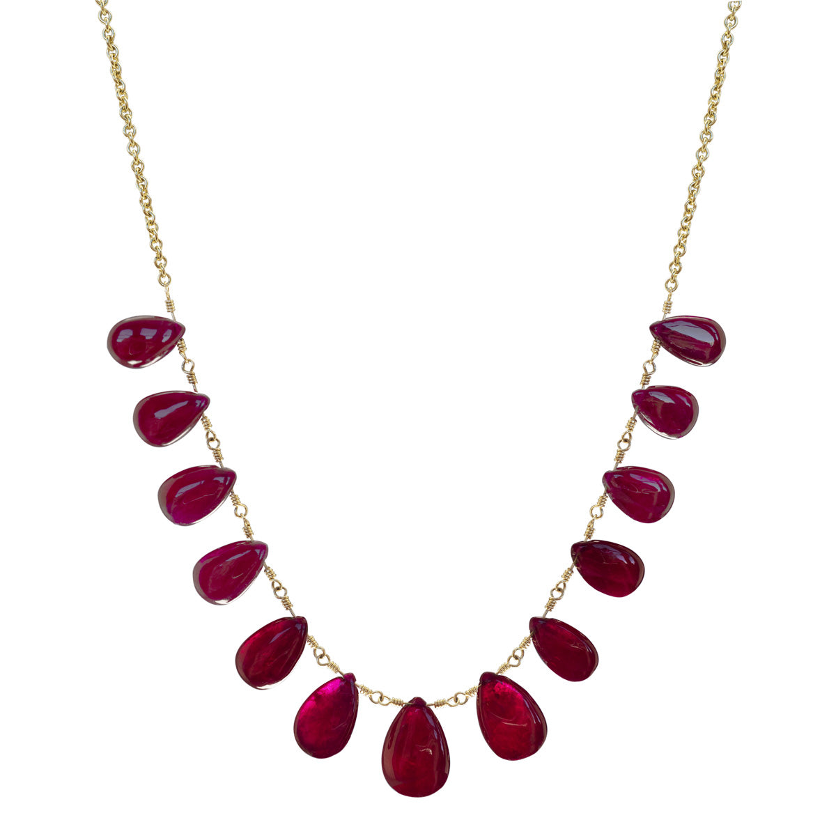 18K Gold 13 Natural Ruby Teardrop Necklace