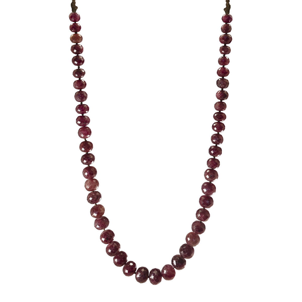 18K Gold 375 Carat Faceted Ruby Rondel Bead Necklace on Cord