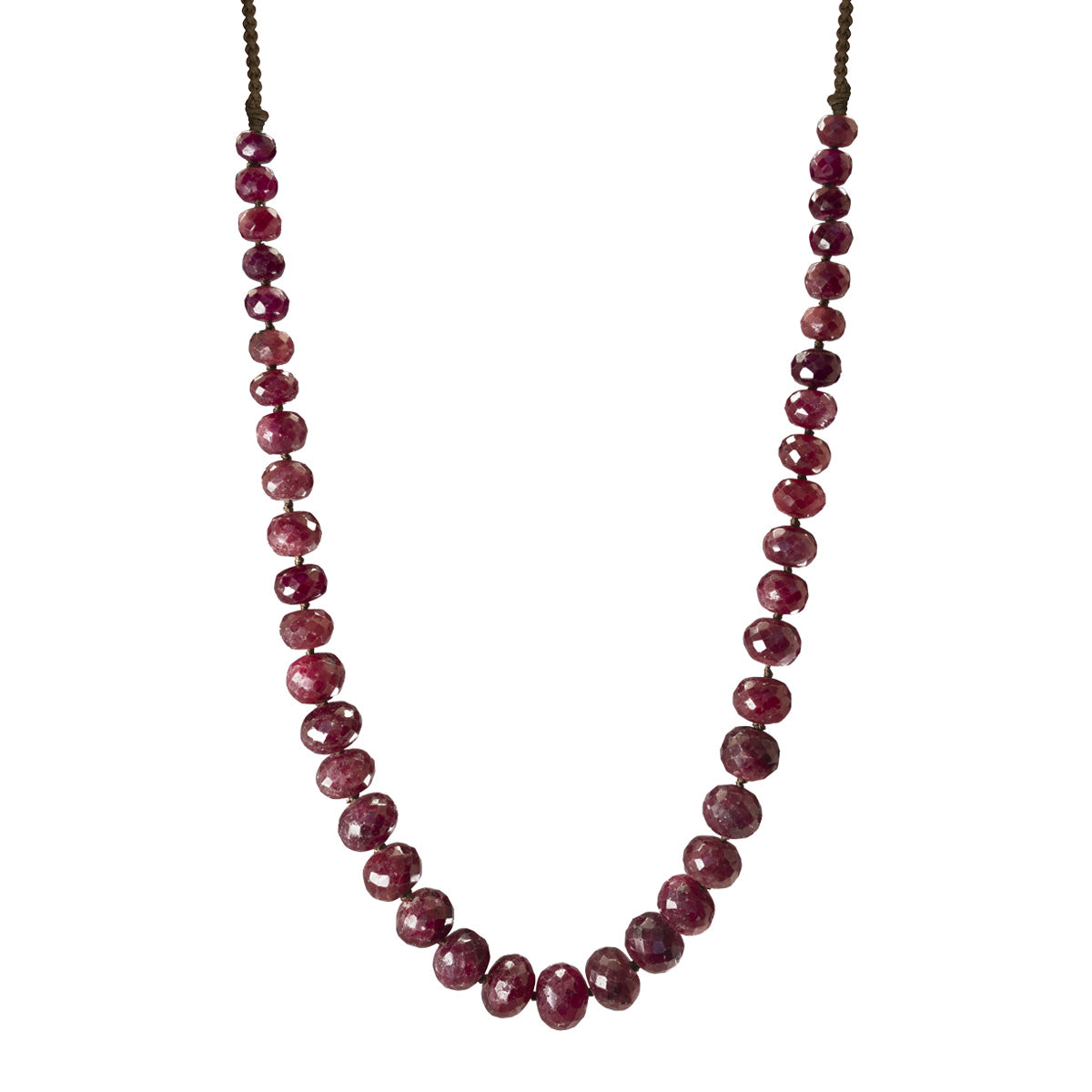 18K Gold 250 Carat Faceted Ruby Rondel Bead Necklace on Cord