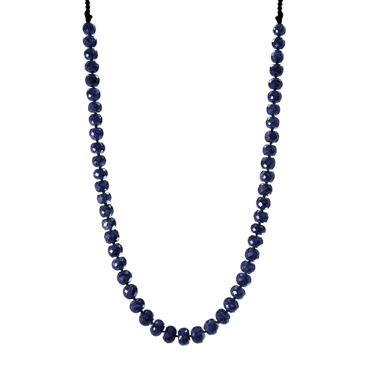 18K Gold 275 Carat Faceted Blue Sapphire Rondel Bead Necklace on Cord