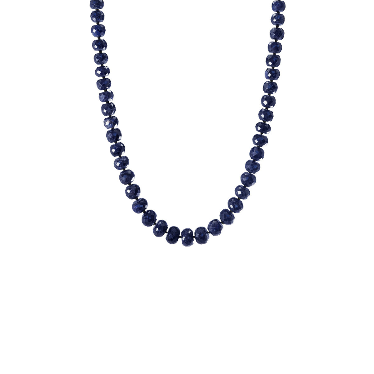 18K Gold 275 Carat Faceted Blue Sapphire Rondel Bead Necklace on Cord