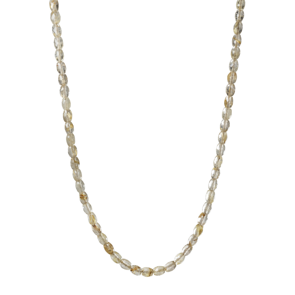 10K Gold Rutilated Quartz Faceted Oval Bead Necklace