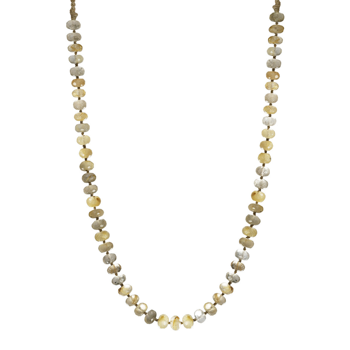 Sterling Silver Rutilated Quartz Rondel Bead Necklace on Cord