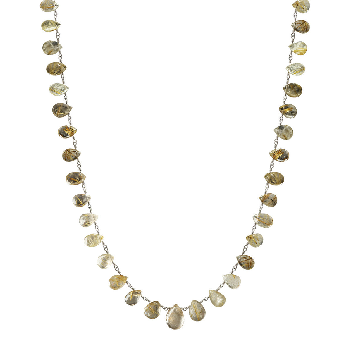 Sterling Silver Rutilated Quartz Faceted Teardrop Necklace