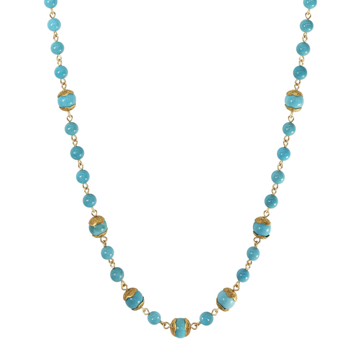 22K Gold Flower Capped Turquoise Bead Necklace
