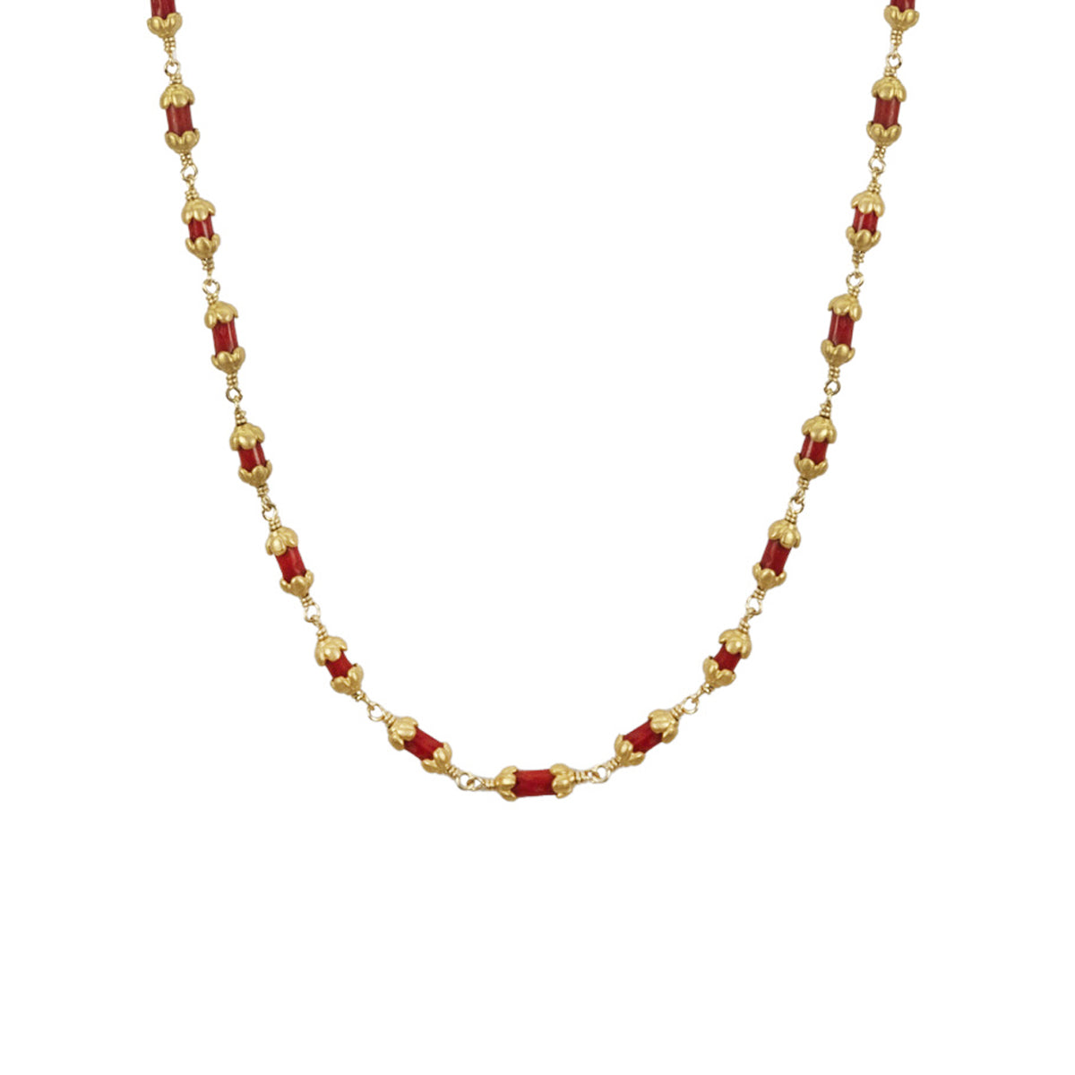 Vintage Coral Bead Necklace with 22K Gold Flower Caps