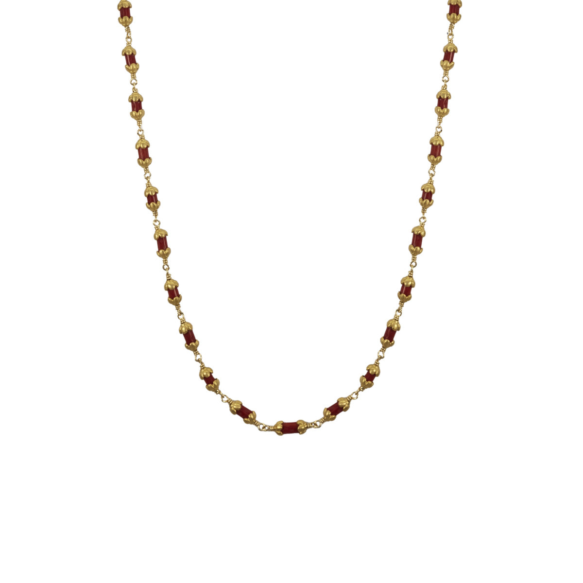 Vintage Coral Bead Necklace with 22K Gold Flower Caps