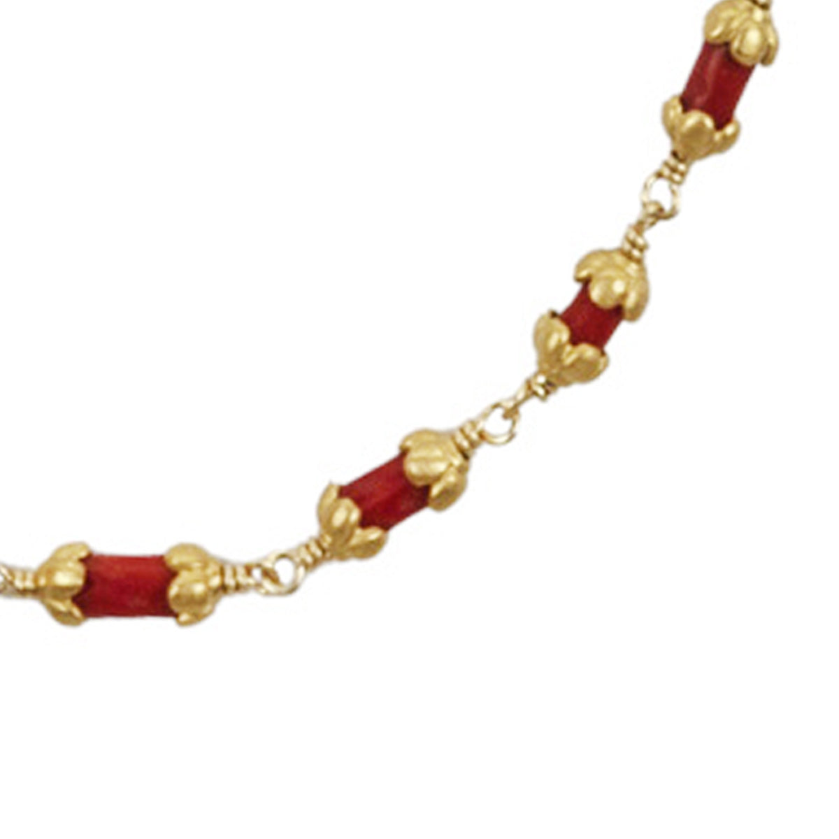 Vintage Coral Bead Necklace with 22K Gold Flower Caps