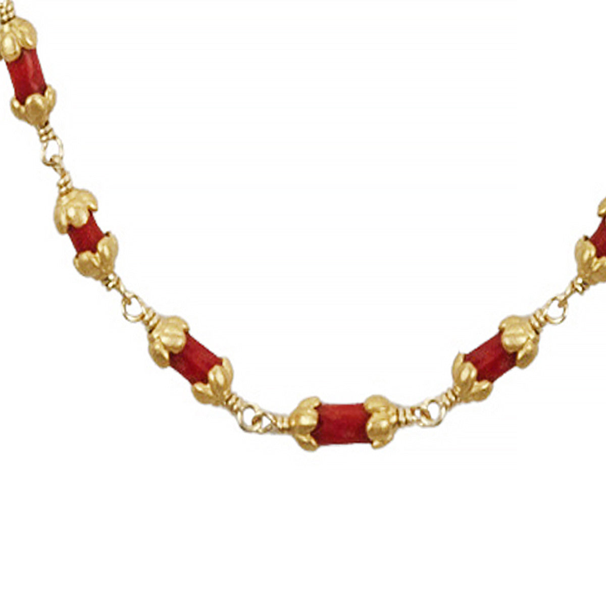 Vintage Coral Bead Necklace with 22K Gold Flower Caps