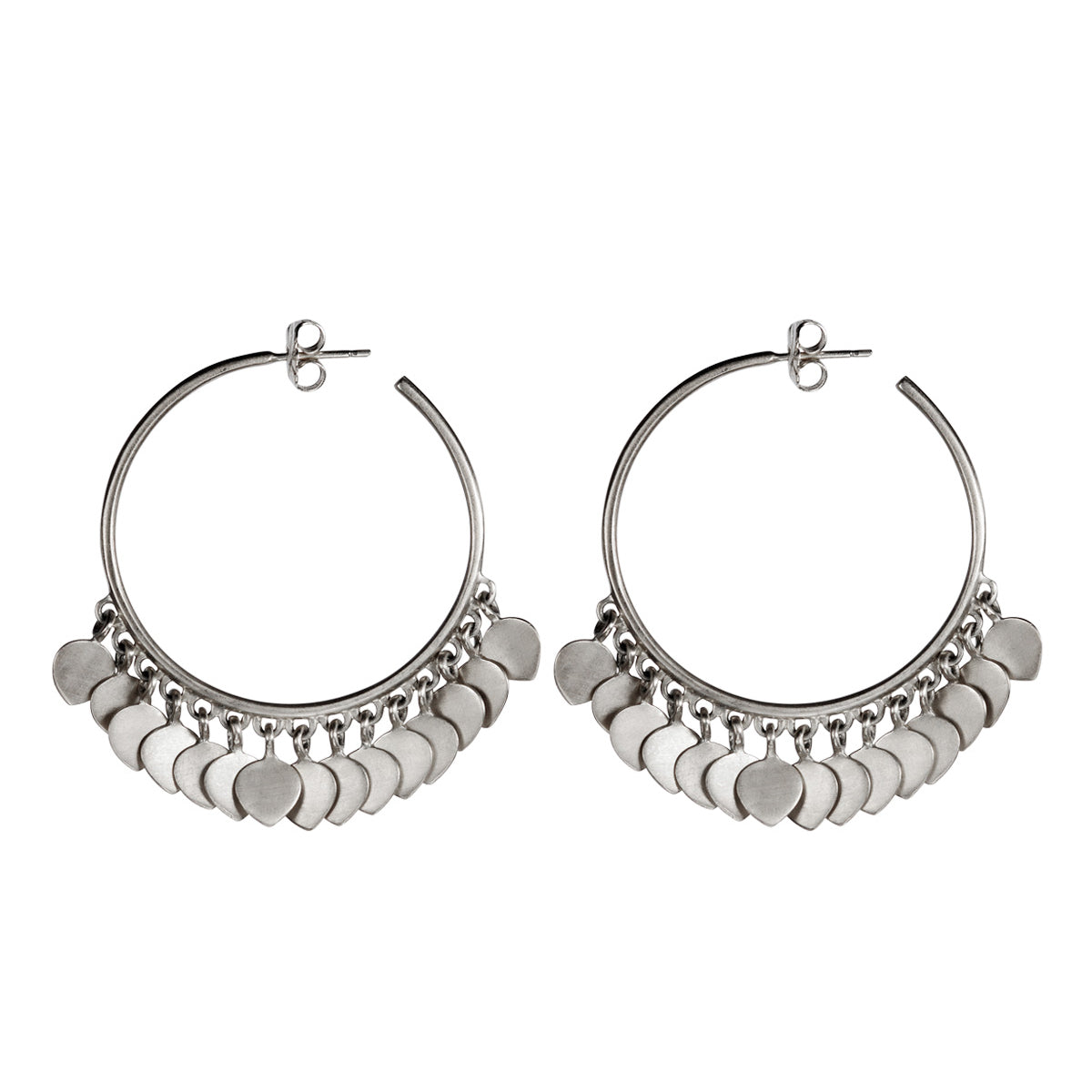 Sterling Silver Medium Hoop Earrings with Lotus Petals