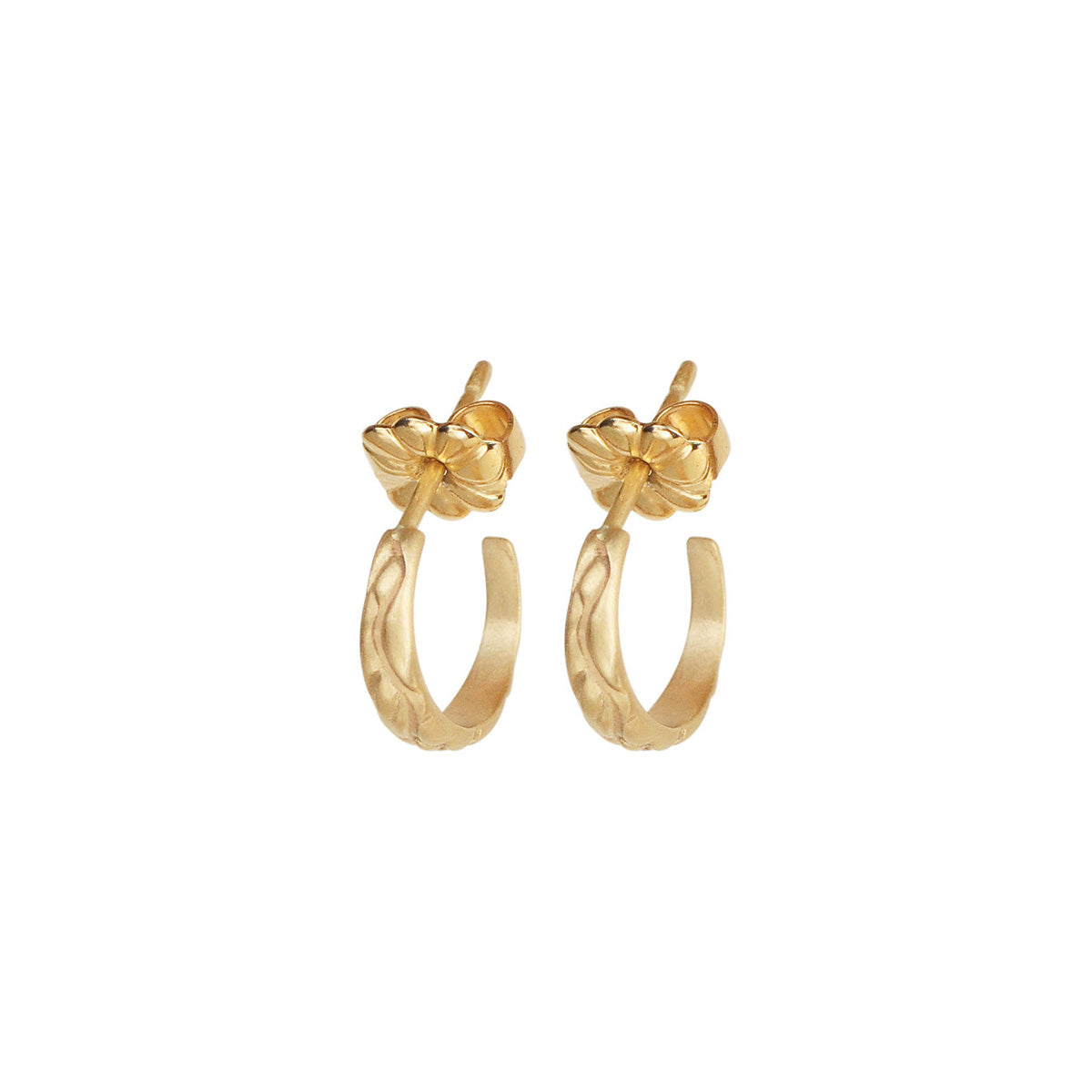 10K Gold Tiny Carved Hoop Earrings