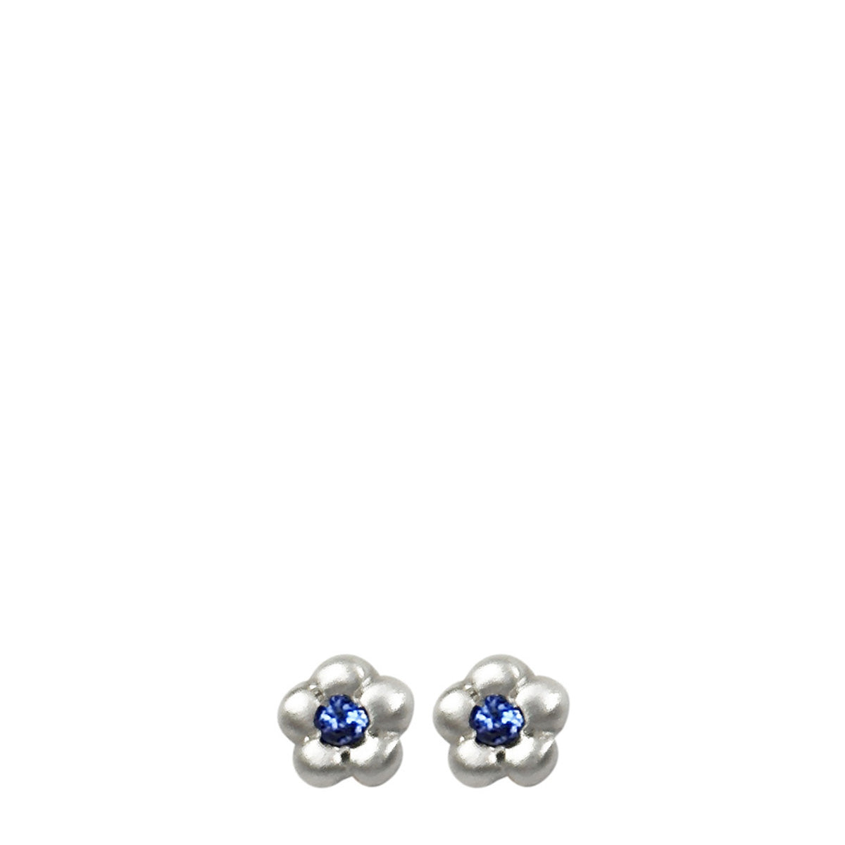 Sterling Silver Daisy Flower Stud Earrings with Blue Sapphire
