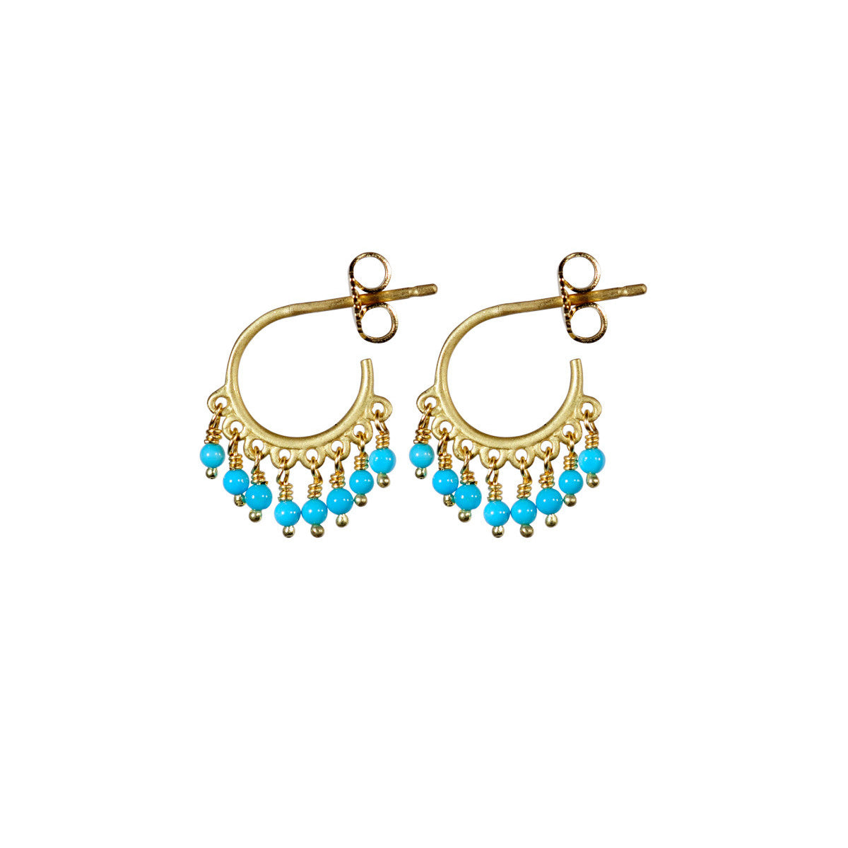 18K Gold Small Fine Turquoise Beaded Hoop Earrings