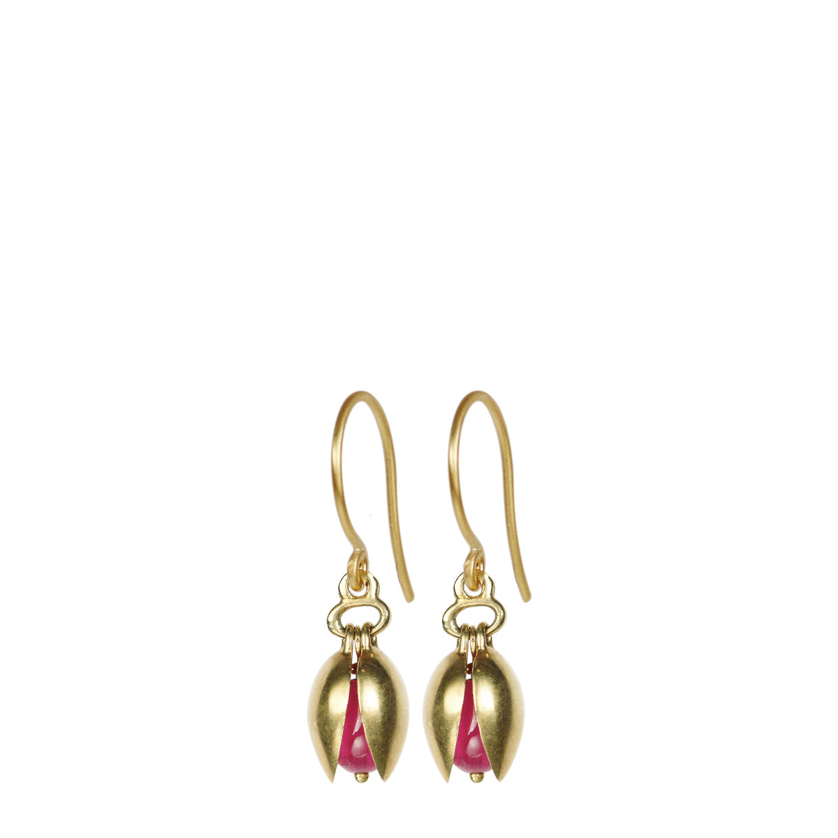 18K Gold Small Pod Earrings with Rubies