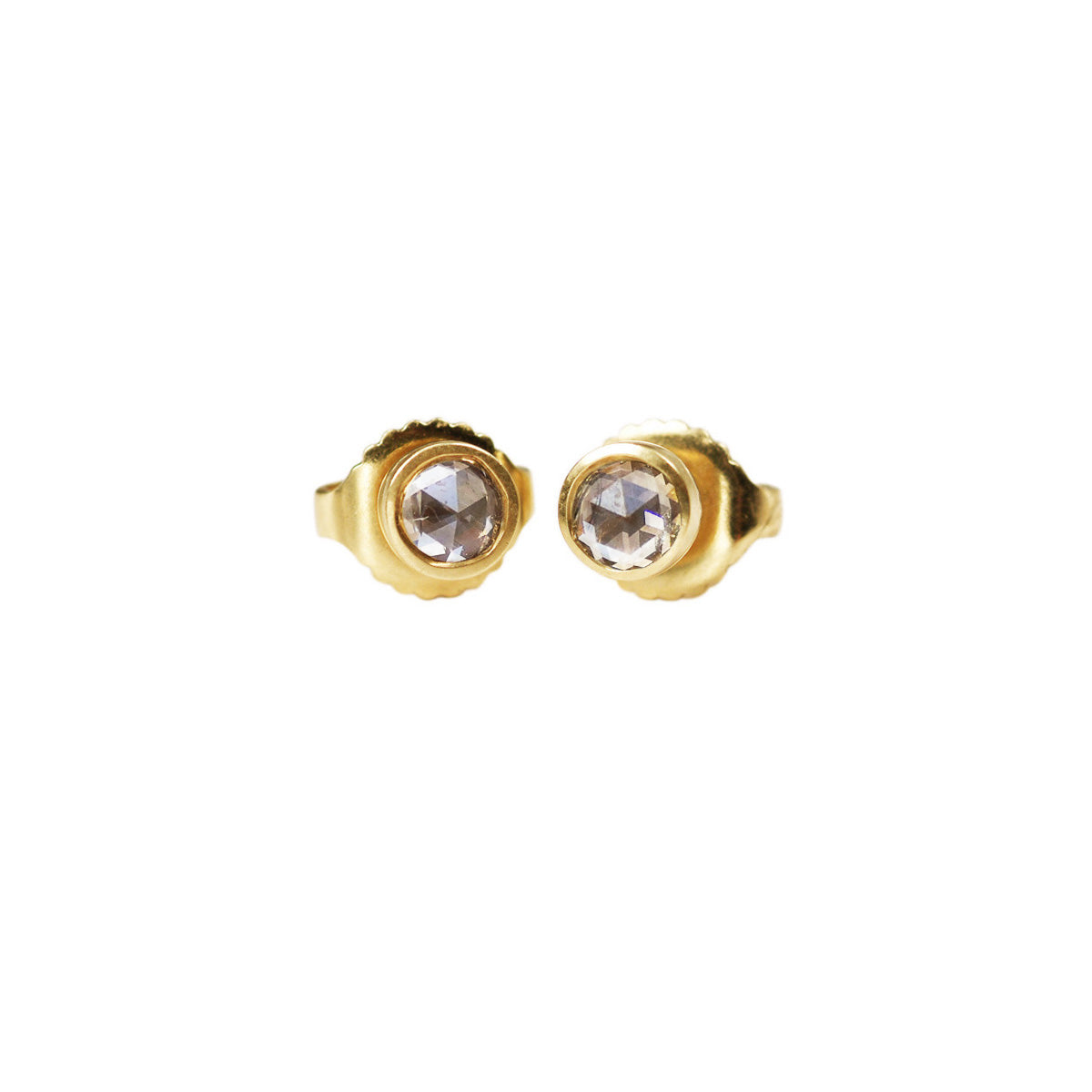 18K Gold 3mm Brown Rose Cut Diamond Stud Earrings