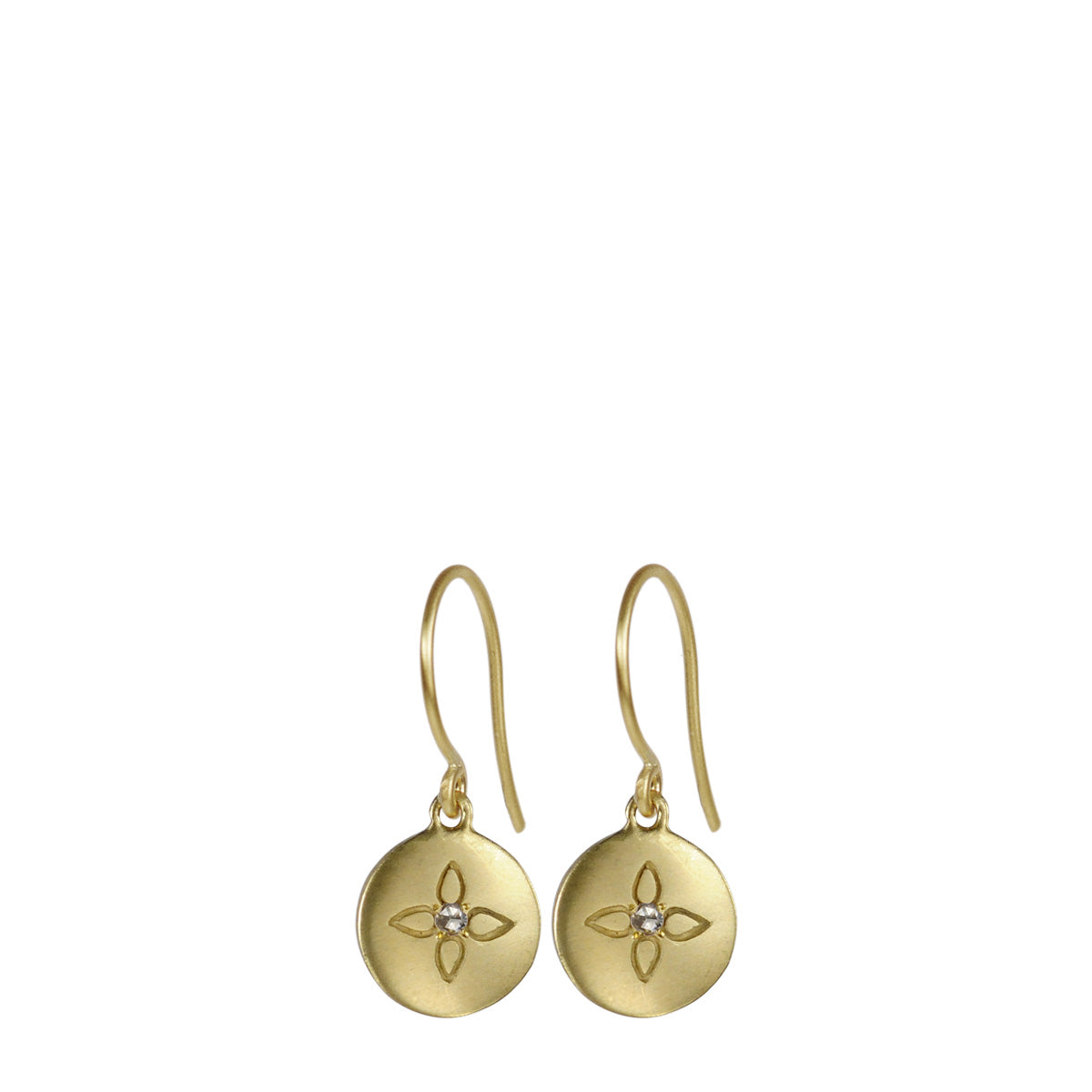 18K Gold Lotus Drop Earrings with Diamonds