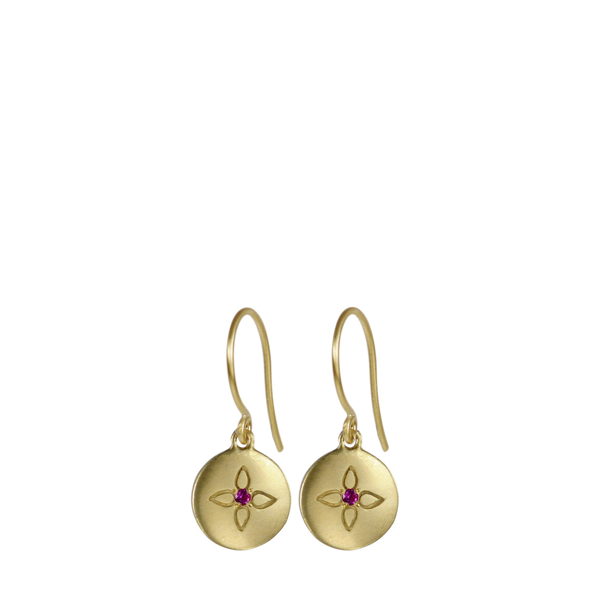 18K Gold Lotus Drop Earrings with Rubies