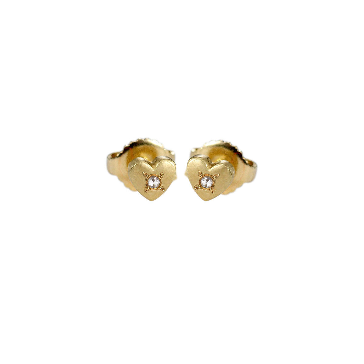 18K Gold Heart Stud Earrings with Diamonds