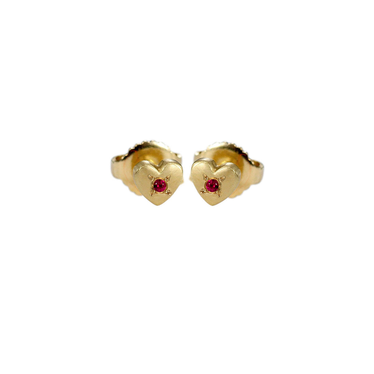 18K Gold Heart Stud Earrings with Rubies