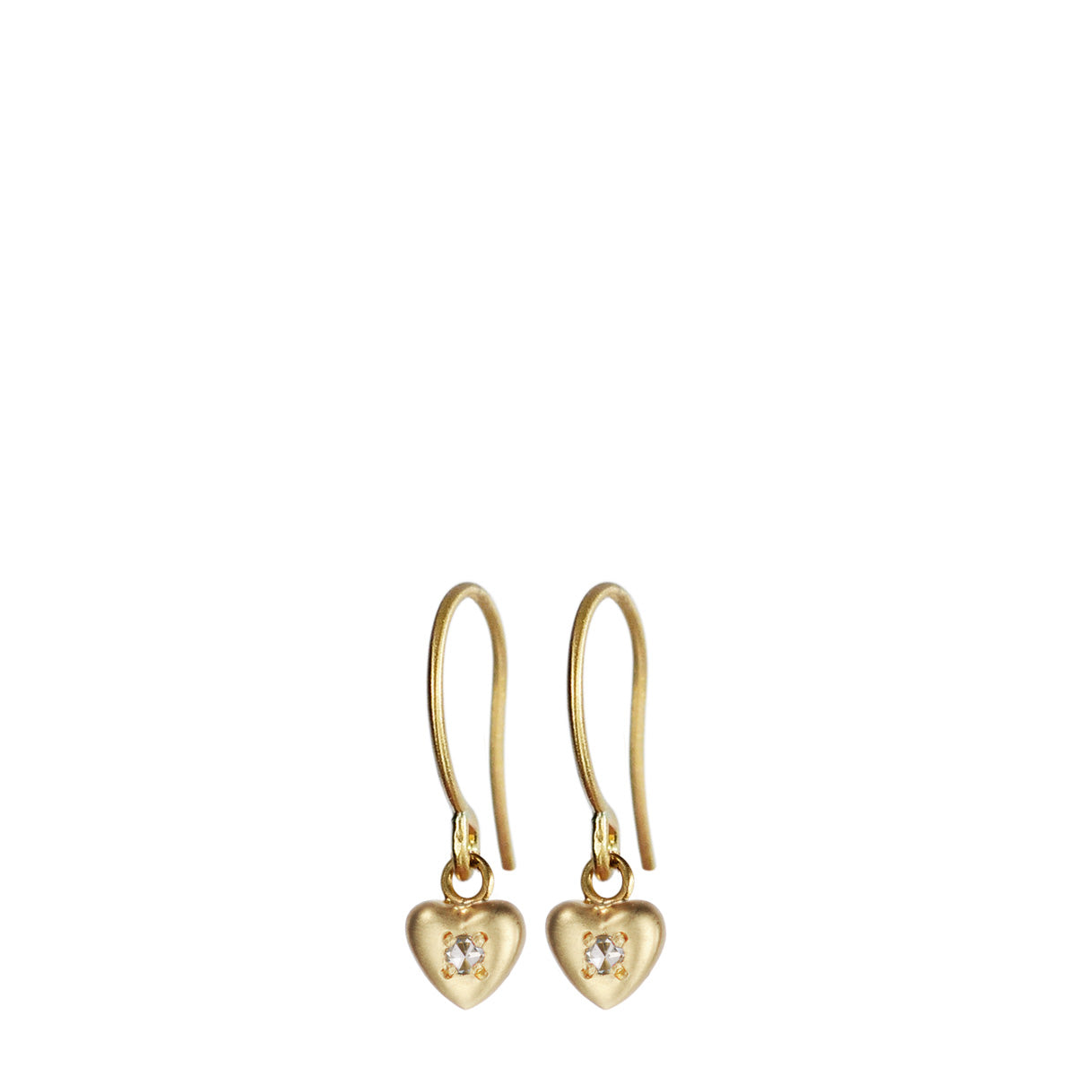 18K Gold Heart Drop Earrings with Diamonds