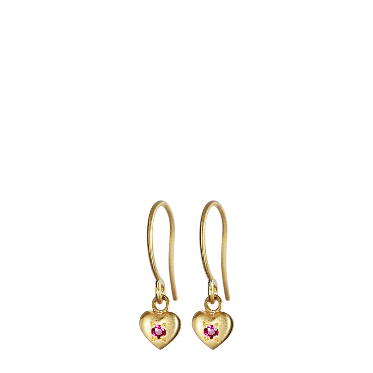 18K Gold Heart Drop Earrings with Rubies