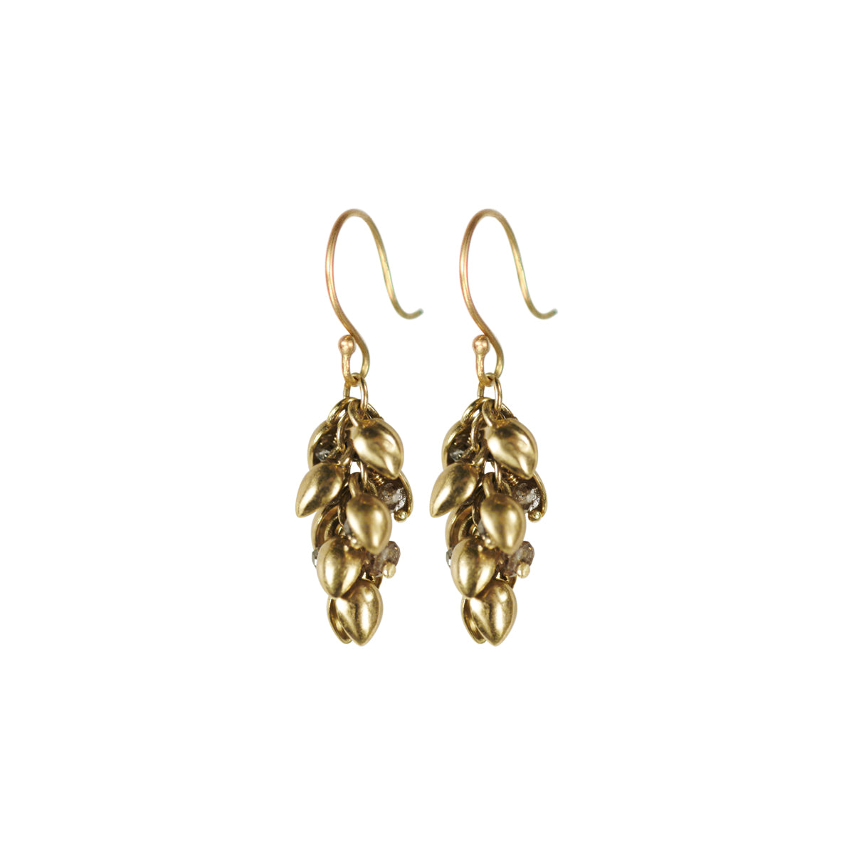 18K Gold Short Baby Pod Earrings with Brown Diamonds