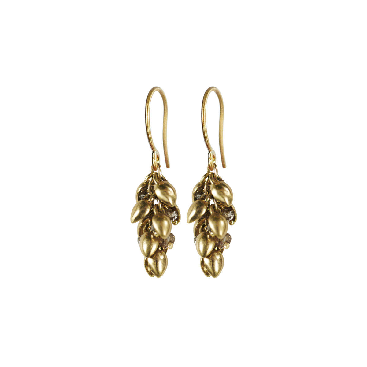 18K Gold Short Baby Pod Earrings with Brown Diamonds