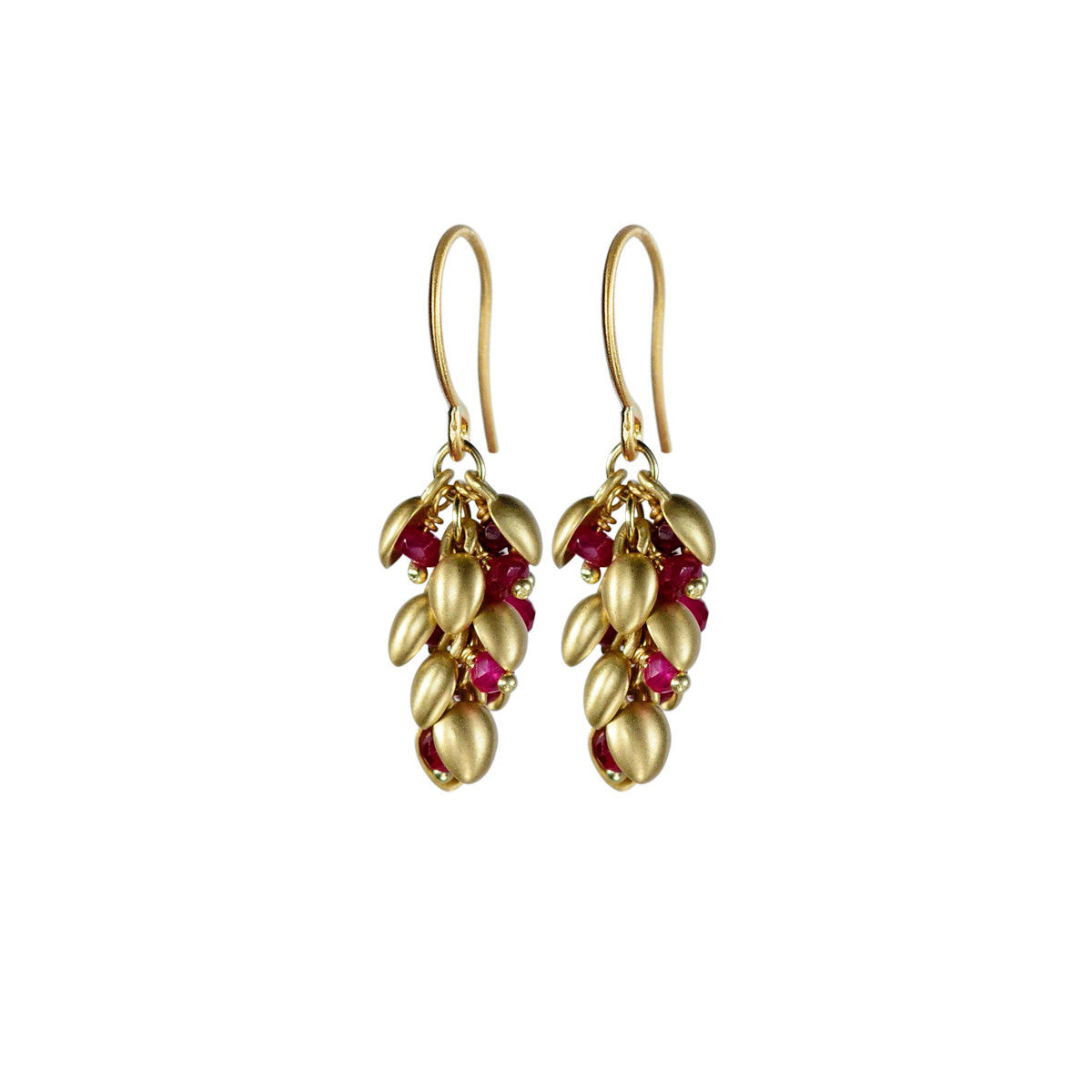 18K Gold Short Baby Pod Earrings with Rubies